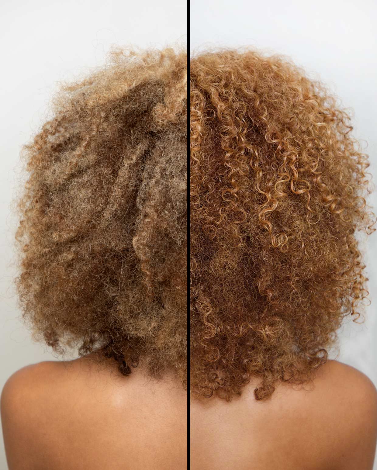 DROP IT CARAMEL ON MODEL BACK OF HEAD BEFORE AND AFTER 