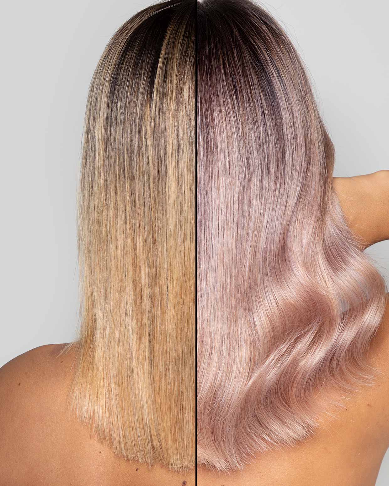 Model showing the before and after of the Shrine Drop It Rose Toner 