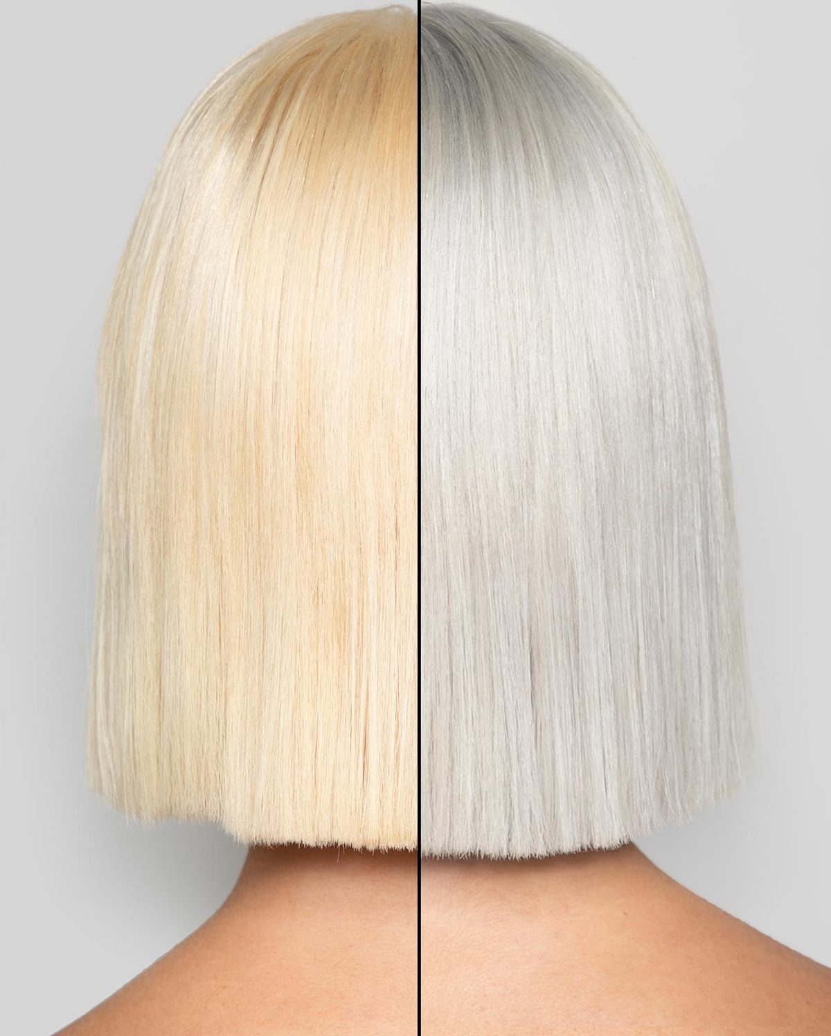 Models back of head demonstrating a before and after of the toners 